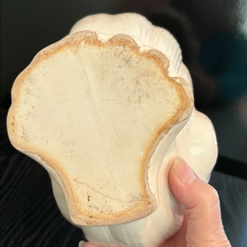 Vintage Peach Ceramic Footed Shell Vase Planter